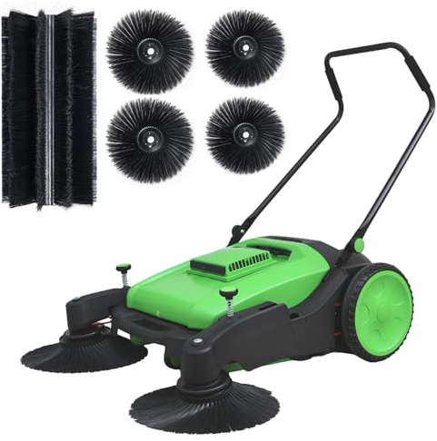 KARHDIR 41 Walk-Behind Hand Push Floor Sweeper, 15-Gal Large Capacity, Folding Handle, 46000 SqFt/Hour, Ideal for Large Area Cleaning in Stores, Farms, Stable, Indoor & Outdoor Use.
