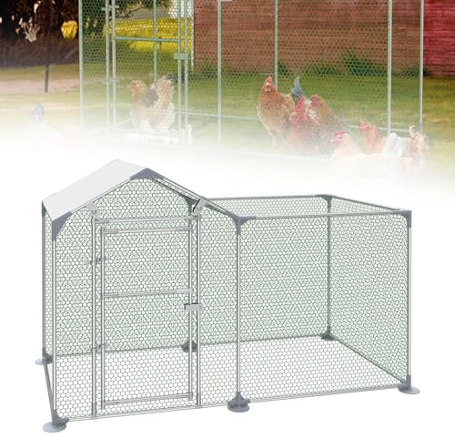 QEENTOE Hühnerhaus Freilaufgehege aus Verzinktes Stahlrohr,Mit PE Dach&Bodennägeln Hühnerstall,PVC beschichtetem Drahtgitter Hühner Schutzraum perfekt für Garten,Bauernhof Haltung- 2x1m(LxB)