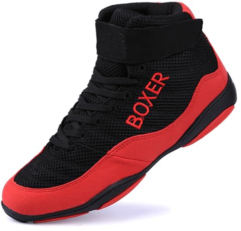 Hiuzylqx Boxschuhe Herren Wrestling Schuhe Leicht Und Bequem Ringerschuhe Atmungsaktive für Sandas,Kämpfen,Sport Krafttraining,Black red,40 EU