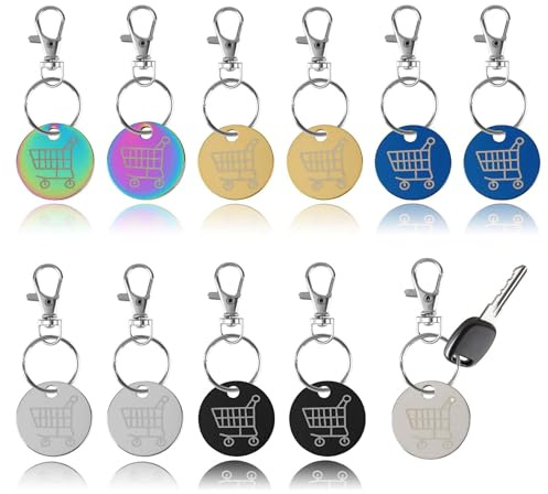 Dupoem Dix jetons de caddie universels en métal, 5 couleurs disponibles, extracteur de chariot en acier inoxydable, pratique porte-clés pour supermarché, lot de 10 pièces