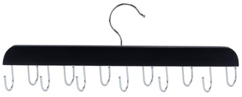 ACOLY Percha para armario, con capacidad para 42 cinturones, con 14 ganchos, de madera resistente, para organizar y guardar, color negro (paquete de 1)