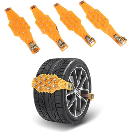 Lot de 4 chaînes à neige antidérapantes pour pneus de voiture, sangles de traction en acier TPU avec boucles réglables pour routes verglacées, terrains boueux et sécurité de conduite en plein air