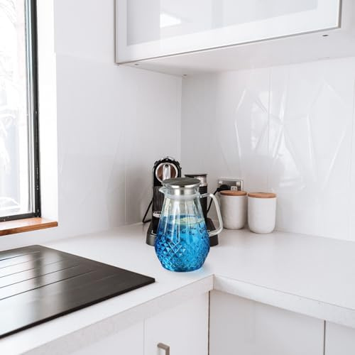FELTECHELECTR Jarra de Vidrio Resistente al Calor con Asa Tapa y Diseño Degradado Tetera Elegante para Agua Fría Jugos y Té para Hogar y Eventos Sociales