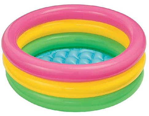 JTLB Piscine gonflable ronde en PVC avec pompe arc-en-ciel 60 cm, 90 cm, 114 cm, jouet d'eau durable pour l'extérieur, avec 3 chambres à air et (60 cm)