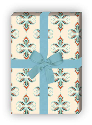 Paisley Geschenkpapier mit Lilien Ornament, beige, für schöne Geschenk Verpackung zum Einpacken 32 x 48cm, 4 Bögen für Geburtstage, Hochzeit, Weihnachtsgeschenke, Dekorpapier