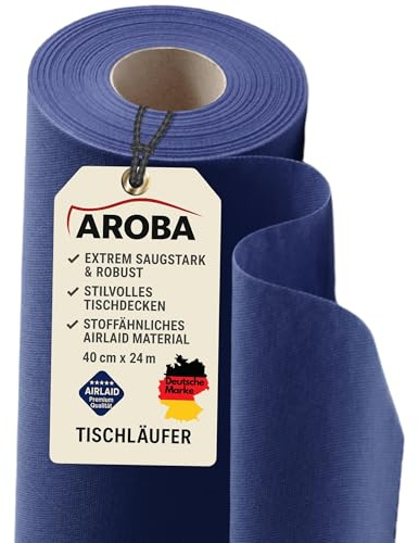 AROBA 2X Airlaid Tischläufer (Blau, 40 cm x 24 m) - Stoffähnliche Tischläufer - Tischband Tischtuchrolle Tischdeko für Hotel Catering Geburtstag Restaurants Kommunion Taufe