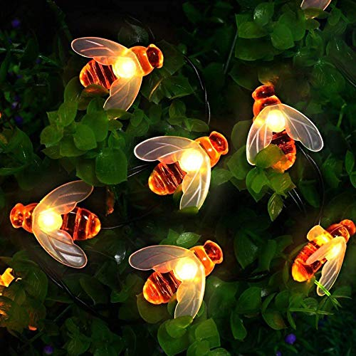 50 Luci LED Solari Giardino, Forma Ape, Su Filo 7 M 8 Modalità, Impermeabili, Per Esterni/Interni, Recinzioni,Patio, Festoni, Giardini, Feste Estive, Natale(Bianco Caldo)