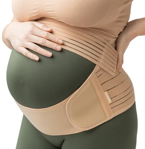 BABYGO 4-1 Cintura di maternità, Sostegno Gravidanza, Supporto Premaman, Fascia per la Pancia di Post Parto - per Dolore alla Schiena, Bacino, Fianchi, Sciatica, Sinfisi Pubica - Beige, M, 38-40