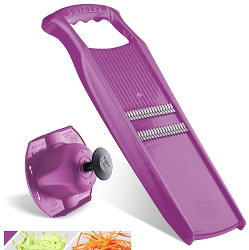 Börner Affettaverdure Roko PowerLine Set (2 pezzi) • Tagliaverdure per frutta & verdura + Portaverdure • Mandolina a Julienne • Grattugia per verdure • Set di Grattugie da Cucina (Viola)