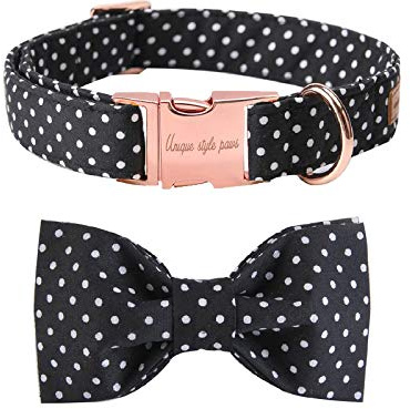 Unique style paws Hundehalsband mit Abnehmbarer Fliege, Hundehalsbänder mit Schleife für kleine mittel Groß Hunde, Fliege Hundehalsband verstellbar XXS-XL