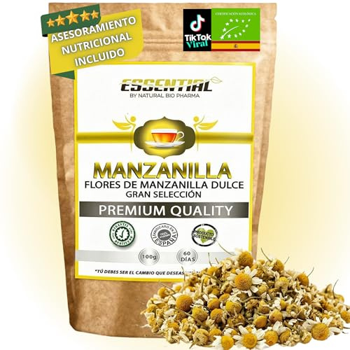 Manzanilla Dulce Flores Enteras 100g - Infusión Natural Relajante para Digestión y Descanso - 100% Pura Sin Aditivos - Ayuda Después Comidas - Origen España Premium - 60 Días