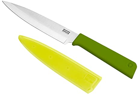 KUHN RIKON COLORI+ Classic Allzweckmesser gerade Klinge mit Klingenschutz, antihaftbeschichtet, Edelstahl, 23 cm, grün, Stainless Steel