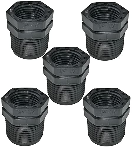 AERZETIX - C51862 - Juego de 5 reductores de plástico macho/hembra 3/4''x1/2'' con tope interior para atornillar - pezón reducido macho/hembra para atornillar 10 bares