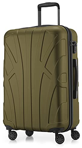 SUITLINE - Großer Hartschalen-Koffer, TSA, 4 Doppel-Rollen, Trolley, Rollkoffer, Reisekoffer, Volumenerweiterung, 75 cm, 119 Liter, Avocado