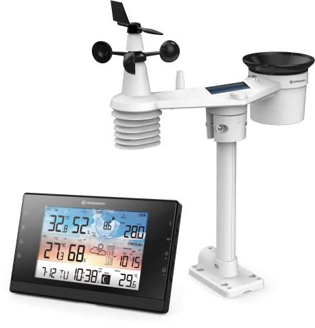 Bresser Wetterstation Funk mit Außensensor - WLAN-Wettercenter WSC mit 5-in-1-Multi-Sensor inkl. batterieunterstützendem Solarpanel, Wind- und Regenmesser