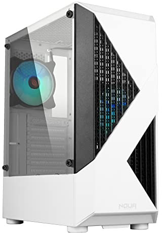 Noua Demon T7 - Caja ATX Blanca para PC Gaming con 2 Ventiladores RGB Rainbow Addressable 5 V Add Frontal Mesh/ABS 0,60 mm SPCC 3 x USB 3.0/2.0 Panel Lateral de Cristal Templado (AxPxL: 448 x 394 x