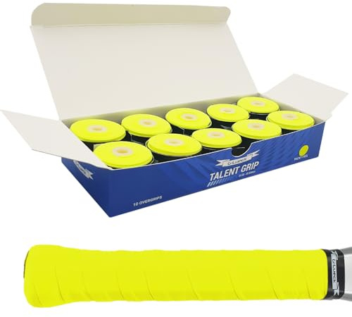 G-Lueck 10er Set Tennis Griffband 0,60mm Stärke | Overgrip für Squash Badminton Schläger & Kicker inkl. selbstklebendes Abschlußband | sehr griffig, Anti-Rutsch (Neon-Gelb)
