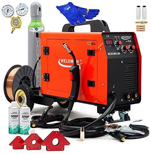 WELDES Weldman™ MICRO MIG 200 MIG/MAG Poste à souder Inverter 200 A 3 en 1 FLUX MMA, Rouge