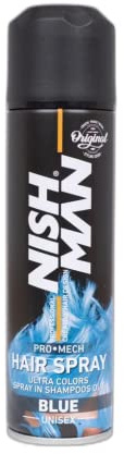 NISHMAN Temporary Hair Colour Spray for Kids, Blue 150 ml | Wash Out Hair Dye for Kids | Party Fancy Dress Up Hairspray Boys, Girls (Blue)