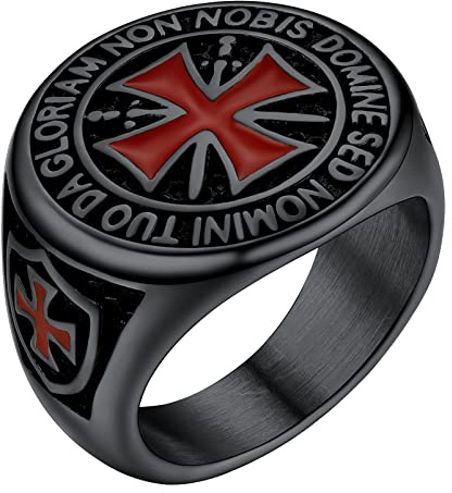 PROSTEEL Tempelritter Siegelring für Männer Schwarz Herren Punk Stil Ring Größe 64 Ritter Fingerring Modeschmuck Accessoire für Halloween