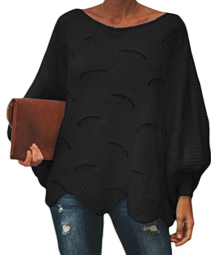 ORANDESIGNE Maglione Donna Elegante Maglia Manica Lunga Leggera Traforato Maglioncino Invernale Sweatshirt Felpa Retro Pullover Sweaters Casual Moda Maglioni A Nero XL