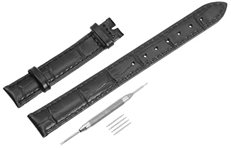 sourcing map Rindslederband geprägtes 13 mm Lederarmband mit Federstegen schwarz