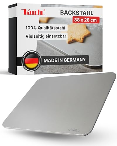 Koch Backstahl - 38 x 28 cm - Massiver Pizzastahl aus 6mm Qualitätsstahl - Für Backofen & Grill - Schnelle Aufheizung & gleichmäßige Hitze - Für knusprige Backofen-Pizza, Brot & Flammkuchen #58