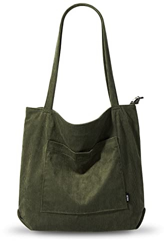 KALIDI Cord Tasche Damen Umhängetasche Groß Shopper Tasche Handtasche | Schultertaschen mit Reißverschluss Tote Bag mit Taschenfach für Arbeit Büro Reisen Einkaufen Schule