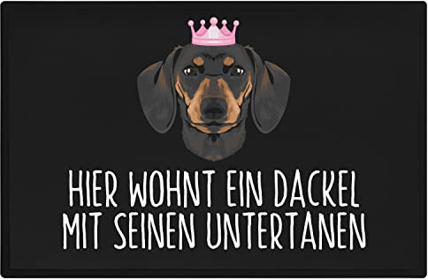 Trendation - Dackel Fußmatte Hier Wohnt EIN Dackel Mit Seinen Untertanen Fussmatte Dackel-Besitzer Geschenk
