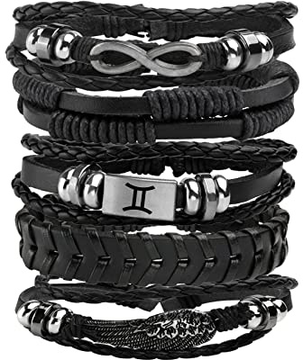 MILAKOO 5 Stück Geflochtene Lederarmbänder mit Gravur für Männer Frau Manschette Armband Einstellbar