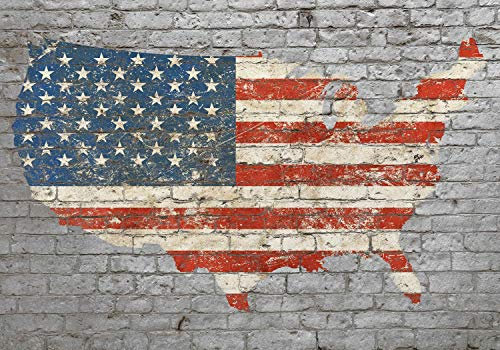 wandmotiv24 Fototapete Flagge Amerika Ziegelwand Landform, 200 x 140cm - selbstklebende Strukturtapete, Wanddeko, Wandbild, Wandtapete, Steinwand USA Länderflagge Ziegel M5863