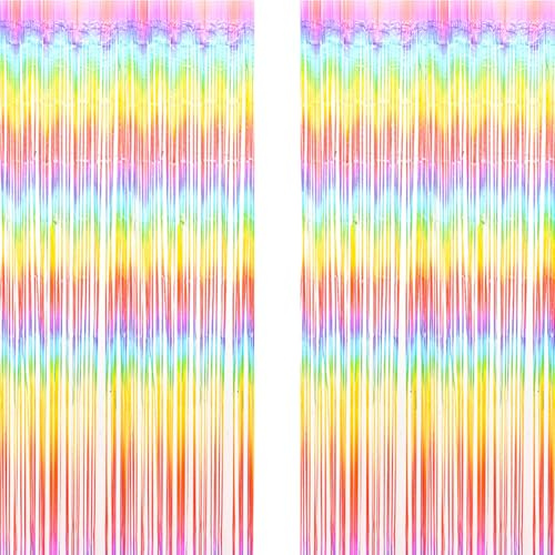 Leichter Regenbogen Backdrop Streamers AILEXI 2 Pack 1M*2M Metallic Tinsel Folie Fringe Vorhänge für Photobooth Party Dekor