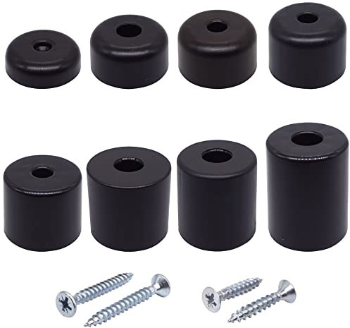 SKIR'CO 8 pcs Black Plastic Furniture Legs, Height 40 mm, Round Furniture Feet, Diameter 50 mm, Screws Included