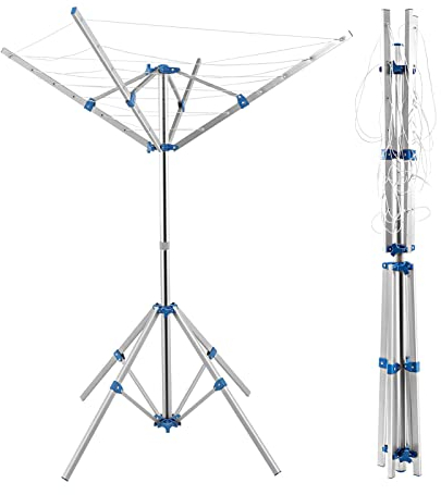 Youyijia Rotary Washing Line 4 Arms 15m Portable Washing Line 142x142x160cm with 4 Stable Legs Portable Line Clothes Airer Cloth Rotary Airer for Outdoor Silver