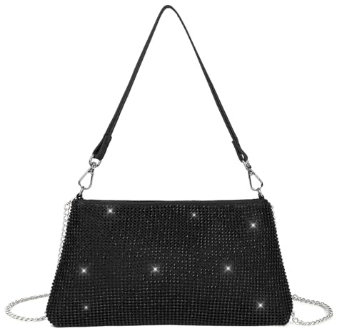 Valleycomfy Bling Evening Clutch Bag for Women Lady Girl Bride Rhinestone Purse For Prom Cocktail Party Wedding Engagement (Black with Black diamond)