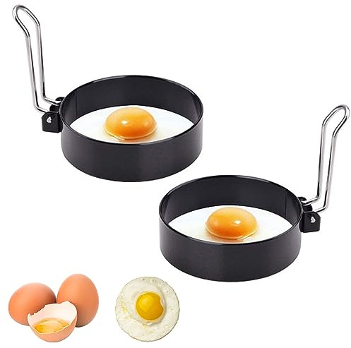 PCTC Nonstick Egg Rings Set of 2, Stainless Steel Egg Rings for Frying Eggs, Round Egg Cooker Rings For Cooking Egg Maker Molds, egg ring for breakfast sandwiches
