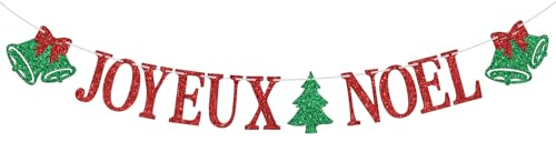 Joyeux Noel Banner, Weihnachten Wimpelkette Wimpelkette Schild für Silvester Party Dekoration Supplies Weihnachtsbaum Hängende Ornamente für Home Office Party Kaminsims, Rot & Grün Glitzer