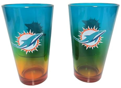 Miami Dolphins NFL Pint Glasses Glass Set of 2 475 ml