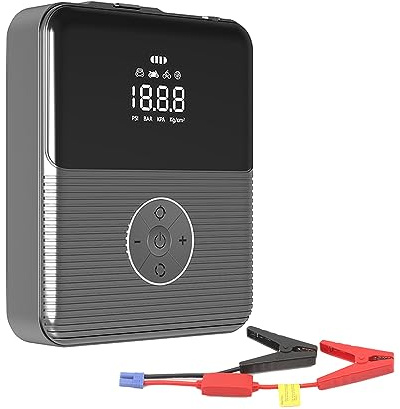 Mulcort Multifunktionale Starthilfe mit Luftkompressor, 800 A Peaks Batterie-Booster-Kraftpaket (bis zu 6,0 l Benzin- oder 3,0 l Dieselmotoren) mit digitaler Reifenfüller-LED-Licht-Powerbank-Funktion