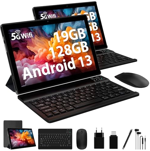 FORUSER Tablette 10 Pouces Android 14 Tablette,5G WiFi 6/2.0Ghz,36Go RAM 128Go ROM (TF 1TB),Batterie 8000mAh,Tablette Tactile avec Clavier | Cas| Souris | Écouteurs| Stylet (Noir)