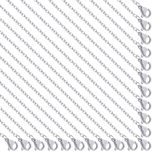 SUNNYCLUE 20 PACK 22 Inch/ 0.55m 2mm Stainless Steel Necklace Chains Metal Silver Necklace Making Lobster Claw Clasps Cable Link Chains Necklaces Bulk for jewellery Making Supplies Women Adult Diy Cra