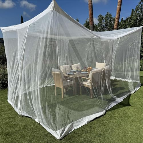 Moskitonetz für die Terrasse 4 x 3 m | Robustes Outdoor Mückennetz | XXL Fliegennetz für Pavillon & Garten | Großer Weißer Insektenschutz