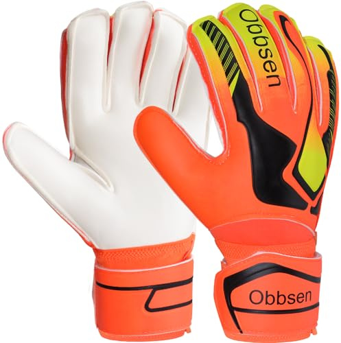 Torwarthandschuhe mit Fingersave, Junior Unisex Fußball Torwarthandschuhe Super-Grip mit Dicker Latex, Extreme Starke Kontrolle Torwarthandschuhe für Kinder, Erwachsene und Jugendliche