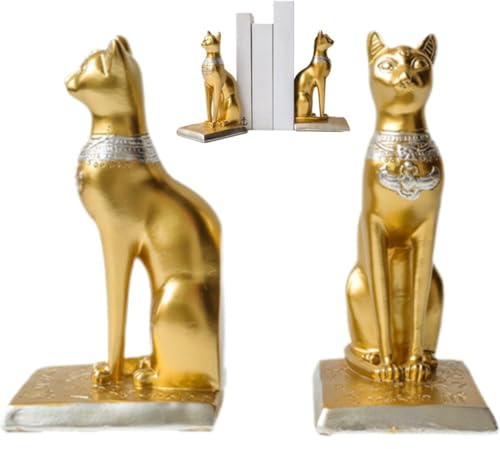 Muteitt Antike Ägyptische Bastet-katzenstatue, Buchstützen Für Schwere Bücher, Dekorative Buchstützen Der Ägyptischen Katze Für Regale, Rutschfester Bücherregal-Buchhalter