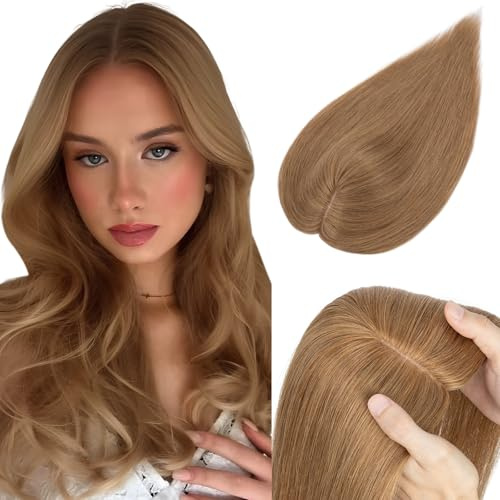 Elailite Haarteil Echthaar Topper Clip in Toupet Frauen Seide Basis 130% Dichte Remy Silk Base Glatt 30cm 40g #06 Hellbraun