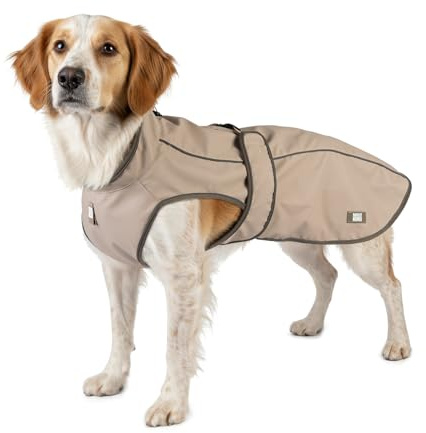 Max & Molly Regenmantel Hund wasserdicht, L, Sand, Sportliche Regenjacke für Hunde mit verstellbarem Bauchgurt, Reflektierend und Sicher, Regenjacke Hund mit Geschirröffnung