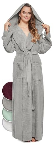 jazzylab Albornoz de mujer con capucha, 100% Algodón de Rizo, Gris, S