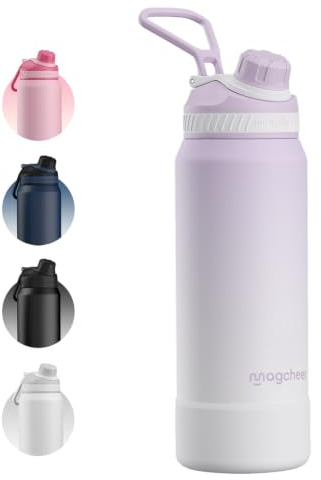Magcheer Botella Agua Acero Inoxidable Termica 1 Litro（Lavanda） | Aislamiento Doble Pared, Apertura Ancha, Sin BPA, A Prueba de Fugas, Apta Lavavajillas, para Gimnasio, Exterior, Deporte