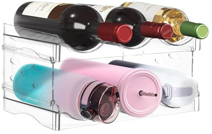 2er-Pack Stapelbarer Flaschenhalter - Flaschenregal - Weinregal, aus PET-Kunststoff, mehrschichtig stapelbar, fasst bis zu 6 Flaschen, geeignet für Küche, Schrank, Kühlschrank, Bartheke und Büro