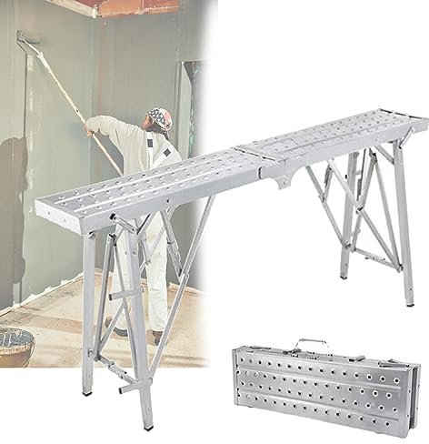 Piattaforma di lavoro Attrezzatura per ponteggi Ponteggi pieghevoli multiuso Piattaforma di lavoro Torre di ponteggi Scala Sgabello Panca Altezza regolabile - Capacità di carico fino a 400 kg 180 cm
